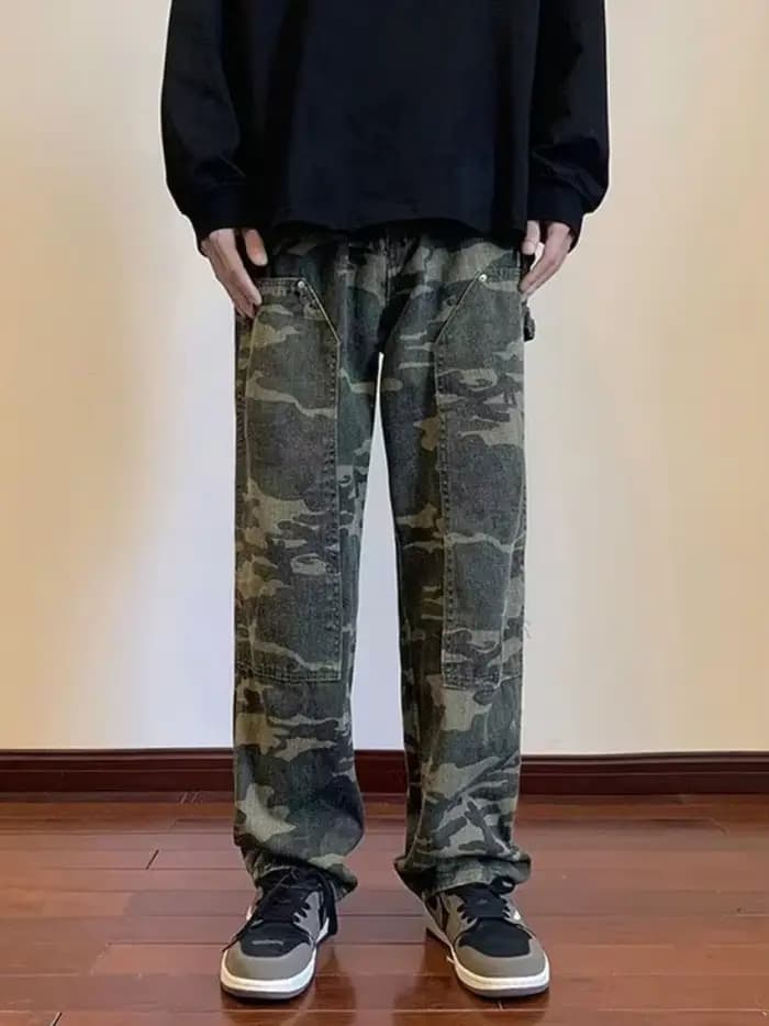 Jean pour hommes épissé Cargo homme Cowboy pantalon Camouflage pantalon Punk droit Xs Y 2k Vintage nouveau dans rétro 2025 tendance Baggy
