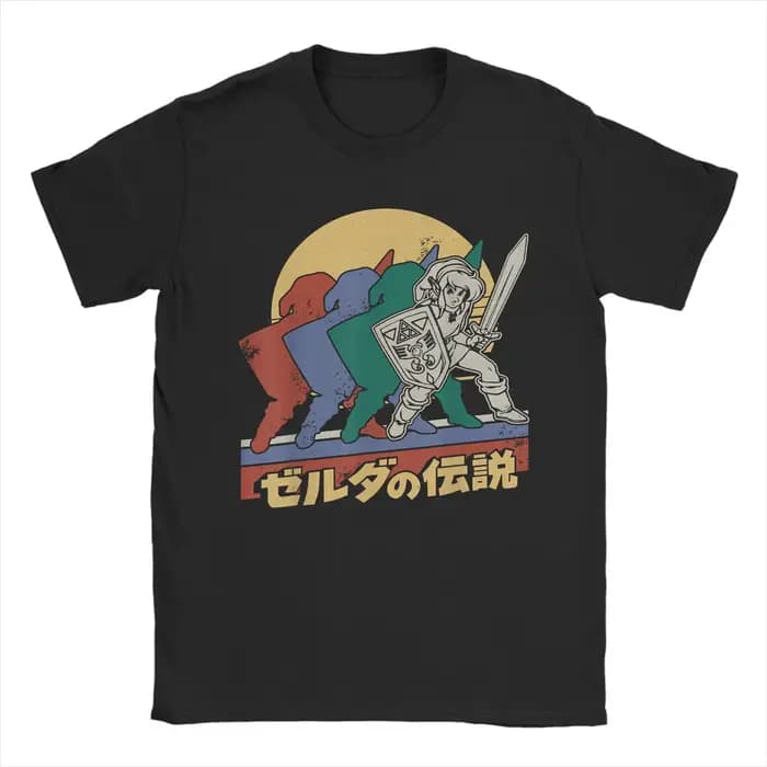 T-shirts vintage The Legends of Zeldas Retro Link Kanji Portrait pour hommes