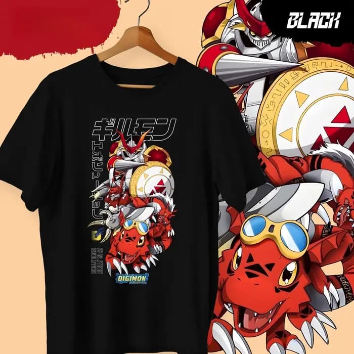 T-shirt en coton imprimé Anime Digimon Guilmon Evolution