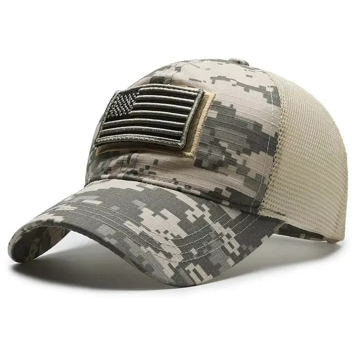 Casquette de baseball à dos en maille noire avec patch drapeau américain – Accessoire élégant et pat
