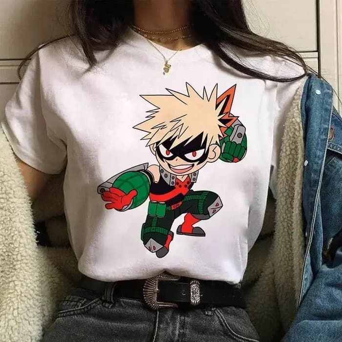 Katsuki Bakugo femmes Anime t-shirt bandes dessinées japonais graphique imprimé dessin animé haut surdimensionné t-shirt femme mujer camisetas
