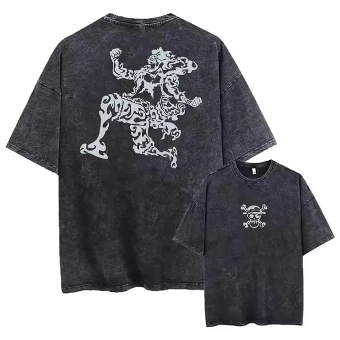 T-shirt unisexe délavé à imprimé graphique anime vintage gothique