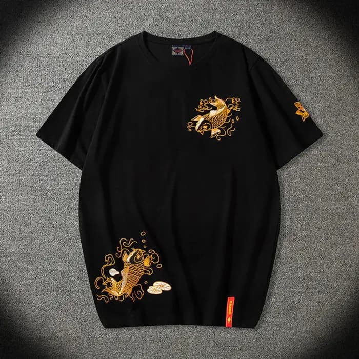 Brocart carpe broderie t-shirt hommes tricot vêtements Kpop Hippie surdimensionné T-Shirts