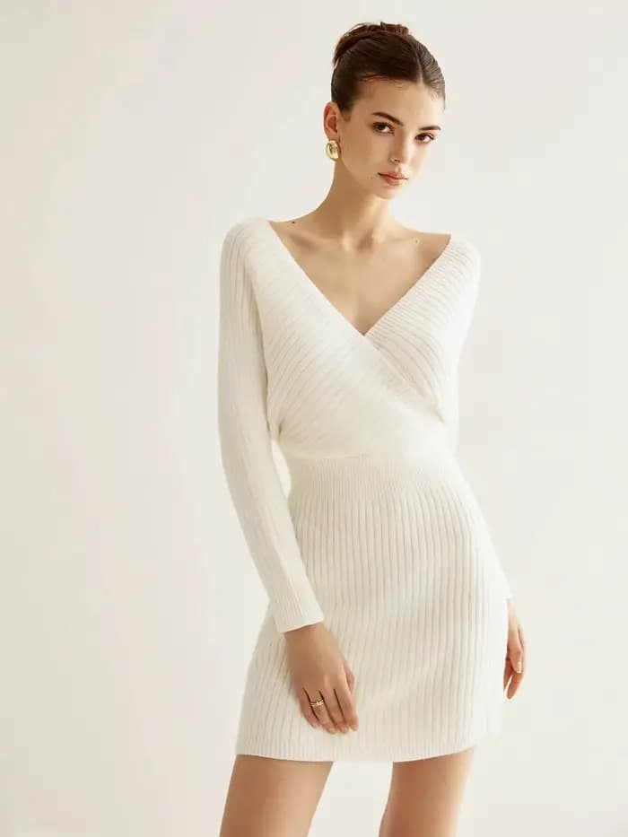 Robe tricotée enveloppée dans les hanches pour femmes, vêtements à la mode, col en v croisé, groupe