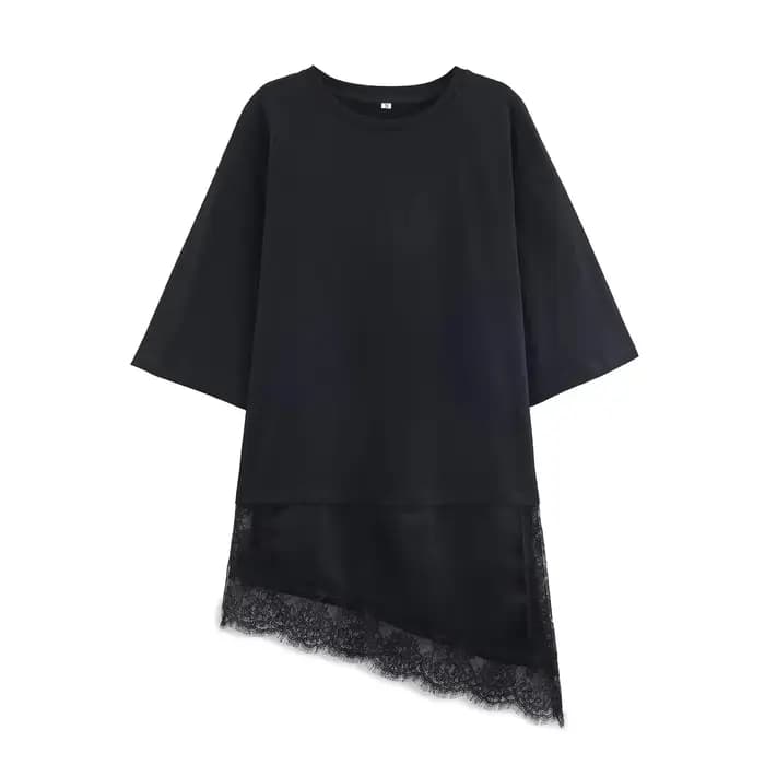 T-shirt asymétrique à col rond et manches courtes pour femme