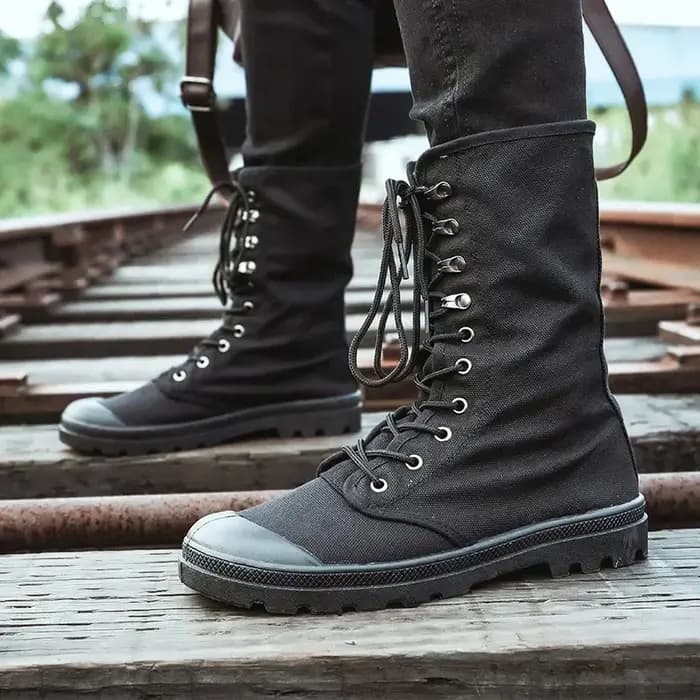 Bottes en toile pour hommes mode fond plat bottes décontractées confort ventiler chaussures de rando