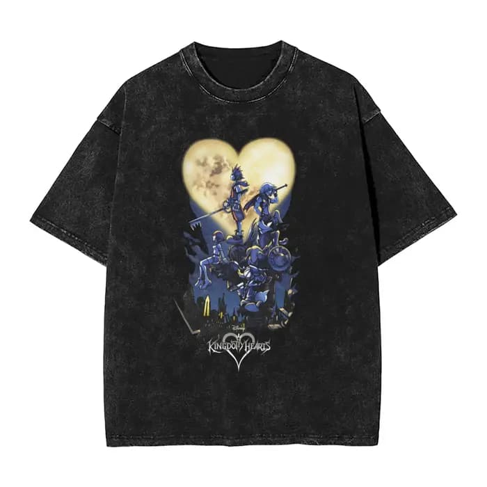 Kingdom Hearts hommes T-Shirts lavé loisirs t-shirt à manches courtes col rond T-Shirts 100% coton i