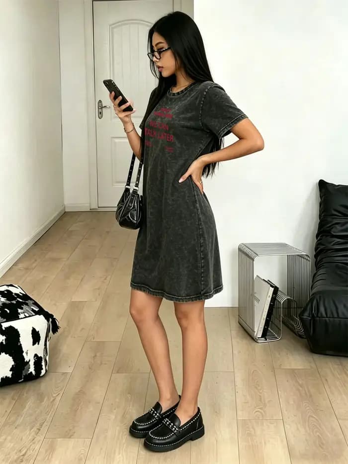 Robe T-shirt vintage délavée et vieillie pour femme