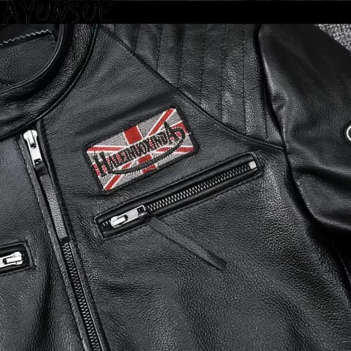 Veste de moto en cuir deux couleurs pour hommes