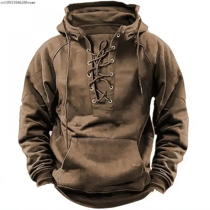 Hommes cordon sweat Vintage à lacets à capuche pulls amples chemises automne hiver à manches longues à capuche Fitness vêtements de sport