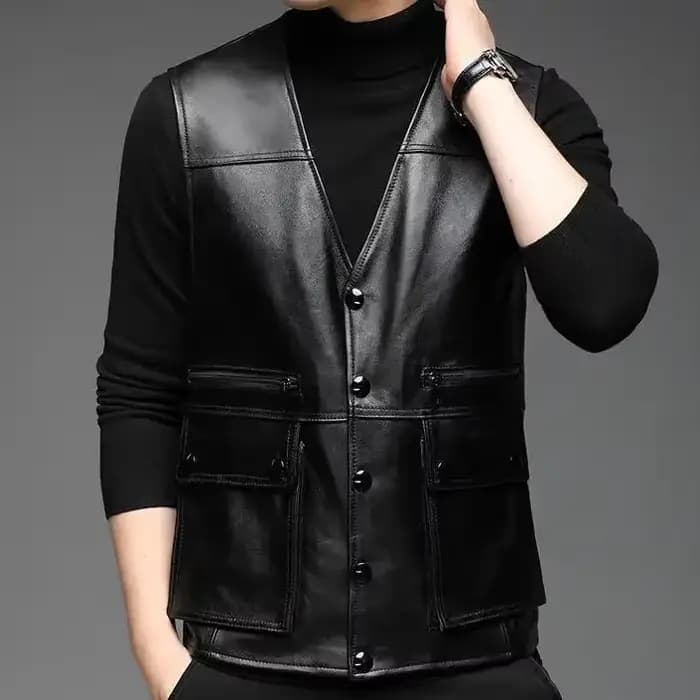 Gilet de moto en cuir véritable pour hommes
