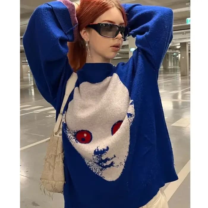 Européen et Américain Nouveau Hip Hop Rue Pull Tricoté Hommes Gothique Imprimé À Capuche Automne Harajuku Pull À Capuche