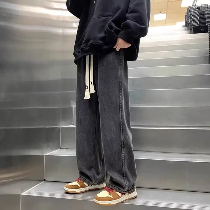 Jean droit rétro américain tendance pour homme, coupe décontractée ample, pantalon long à cordon de