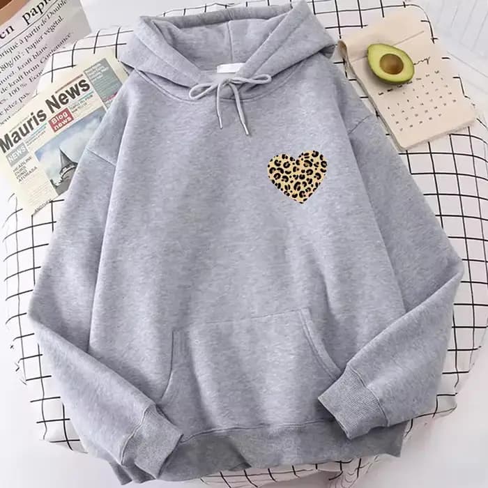 Sweat-shirts à capuche imprimés léopard motif cœur d'amour pour femme