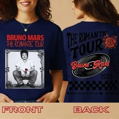 T-shirt de la tournée romantique de Bruno Mars 2026, date de la tournée sur le dos, t-shirt en coton