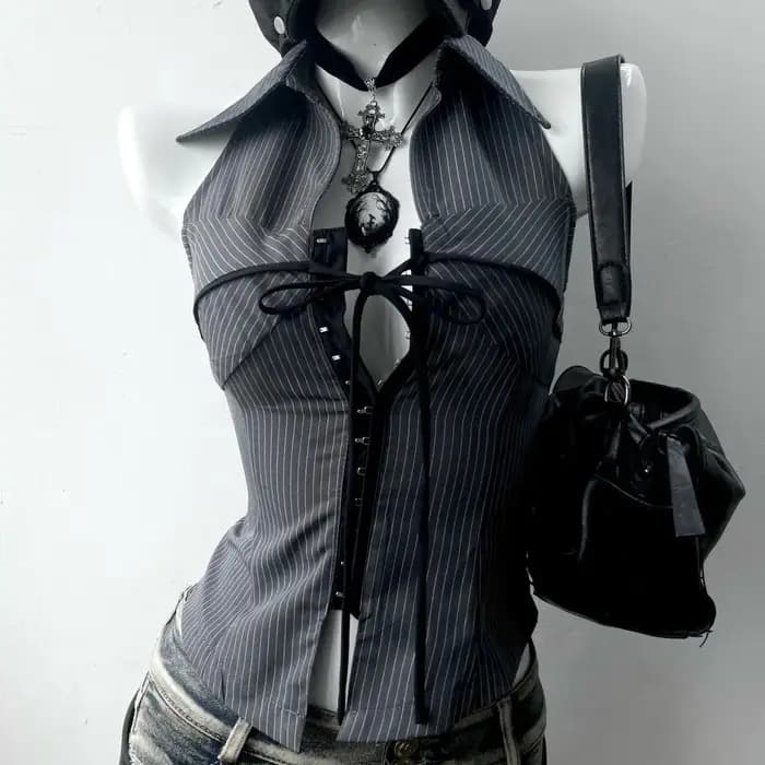 Femme vêtements fronde t-shirt Y2K licou Goth Punk mince américain haut court Vintage fille chaude sans manches Sexy années 90 Emo Grunge Harajuku