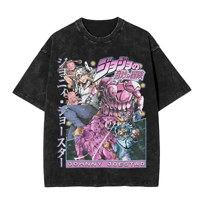 Anime JoJo's Bizarre Adventure Johnny Joestar graphique T-shirt hommes lavé coton t-shirts Vintage Manga