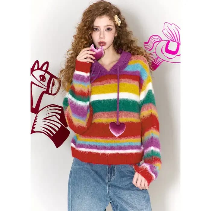Sweat à capuche moelleux arc-en-ciel ELFSACK pour femmes