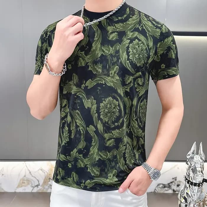 Coolness soyeux t-shirt pour hommes col rond manches courtes décontracté tendance été qualité doux confortable vert t-shirts Camisetas De Hombre