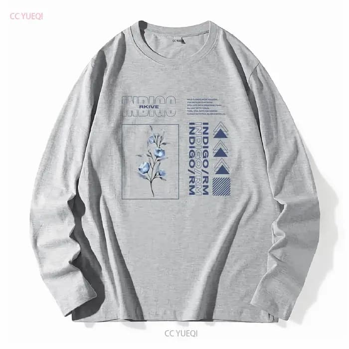 RM Indigo T-shirt manches longues ou courtes vintage Lavé Confortable Polyvalent Élégant streetwear homme vêtements de créateurs Unisexe
