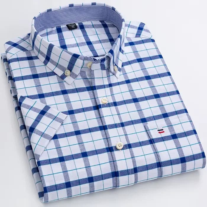 Chemise à carreaux rayée à manches courtes pour hommes