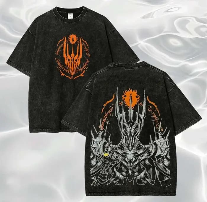 T-shirt Sauron The Rings Graphic Washed Tee Homme Femme Dark Fantasy Manches Courtes Goth Streetwear Oversize Vêtements Féminins Masculins