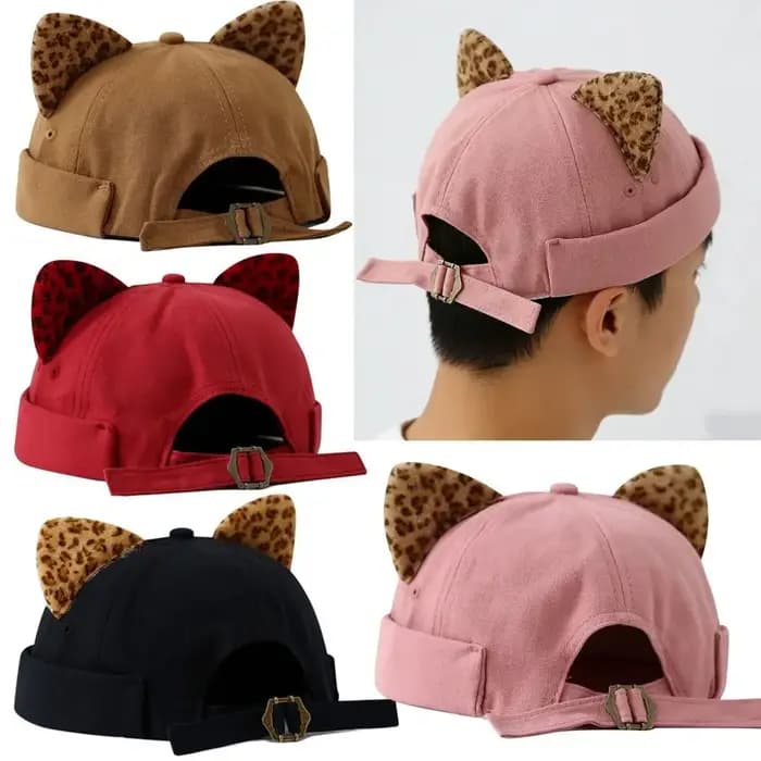Casquette Docker Unisexe à Oreilles de Chat Imprimé Léopard Hip Hop