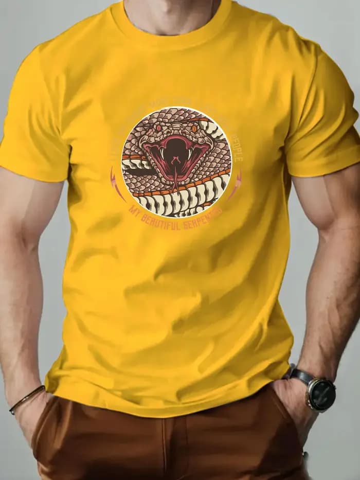 T-Shirt homme 100% coton dessin animé Animal serpent imprimé été surdimensionné col rond respirant décontracté manches