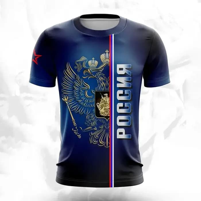 T-shirt manches courtes col rond pour homme, surdimensionné, à la mode, avec drapeau National russe