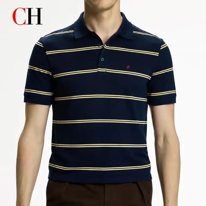 Polo à manches courtes brodé à rayures CH pour homme