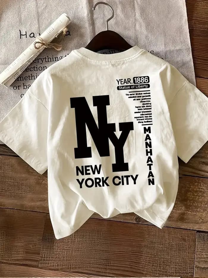 T-shirt pour femme en coton 100% avec imprimé de lettres New York City, style streetwear, col rond,
