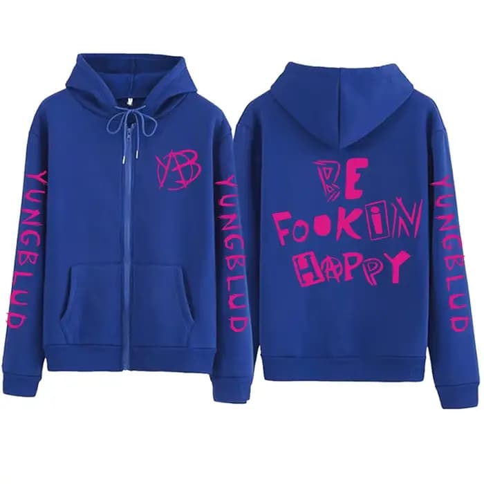 Sweat à capuche zippé Rock Singer Yungblud Be Fookin Happy pour homme et femme