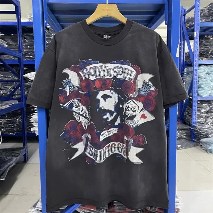 Saint jésus veilleuse Destruction en détresse imprimé à manches courtes T-shirt hommes femmes T petit haut t-shirts