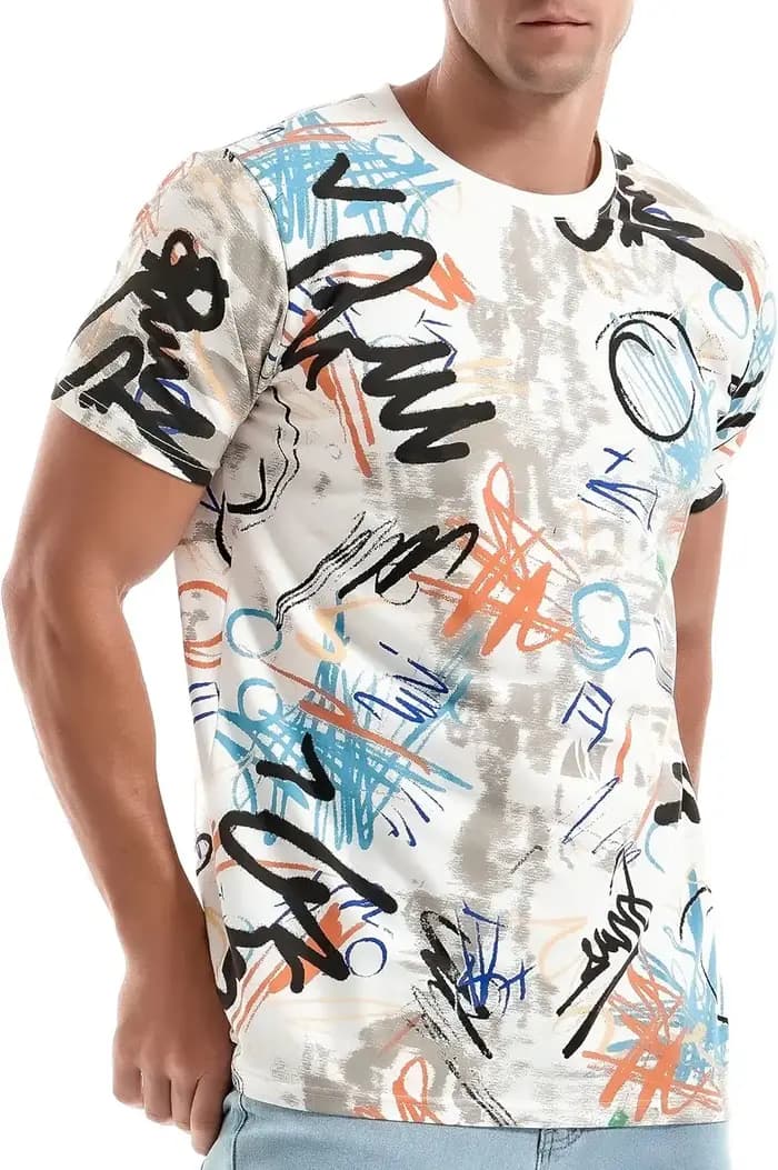 T-shirt pour Homme observateur et Confortable avec Motif Graffiti et Impression 3D