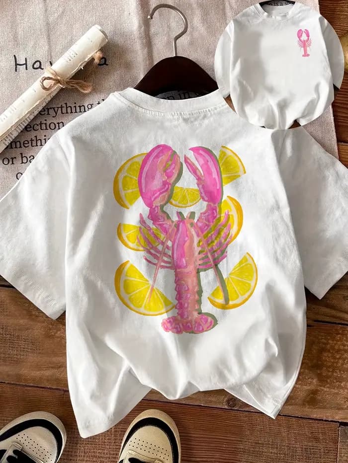 Femmes 100% coton homard citron tranche graphique T-Shirt à manches courtes haut d'été