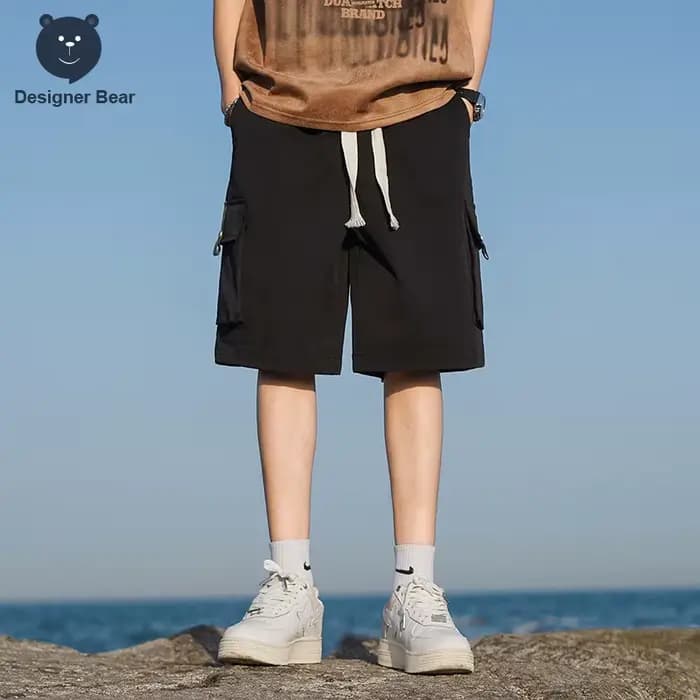 Shorts Cargo Homme d'Été Décontractés Multi-Poches avec Cordon de Serrage Style Streetwear Sportif Longueur Genou Bermuda