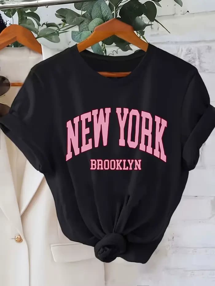 T-shirt tendance avec imprimé lettres New York Brooklyn, manches courtes, haut de vêtement, tee-shir