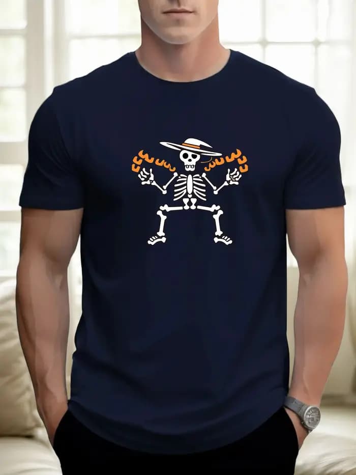 T-shirt pour hommes crâne 100 % coton imprimé graphique été col rond