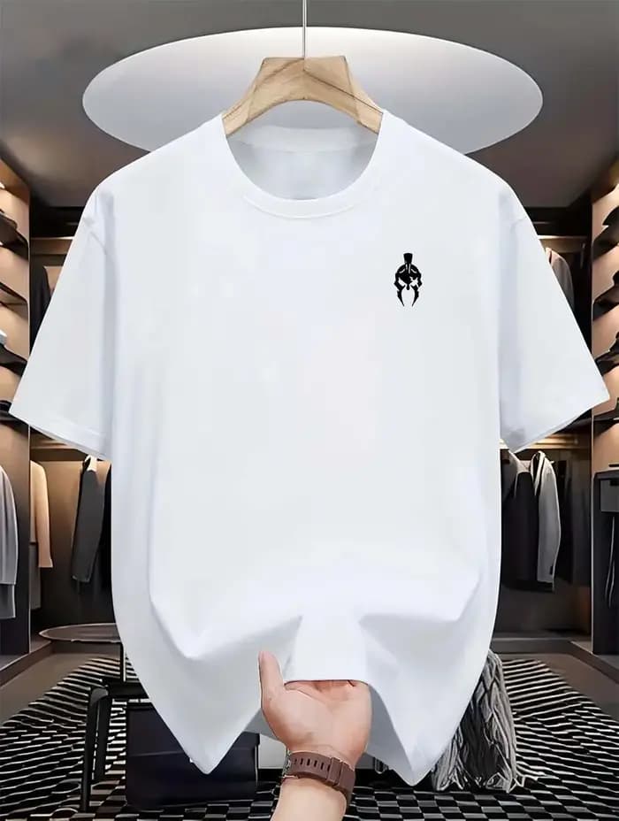 T-shirt d'été pour hommes 100% coton, imprimé motif d'armure, ample et respirant, col rond, pour la