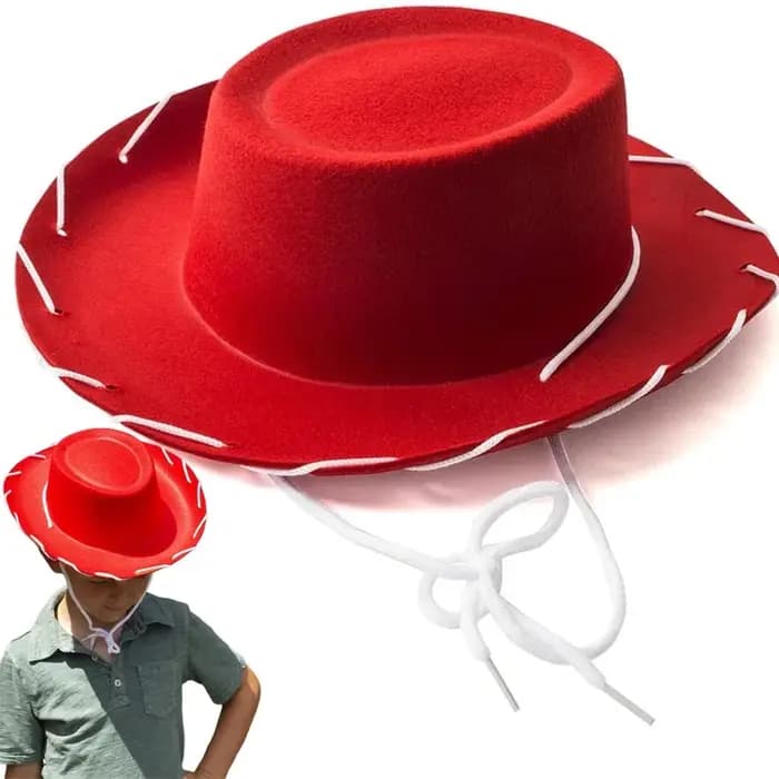 Chapeau de cowboy en feutre marron-rouge pour enfants