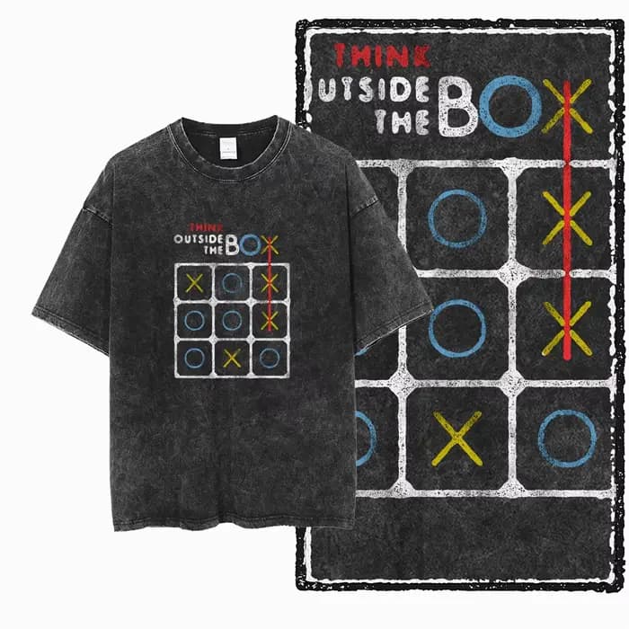 ZB pense à l'extérieur de la boîte imprimé coton lavé à l'acide graphique unisexe t-shirt Cool Streetwear hommes