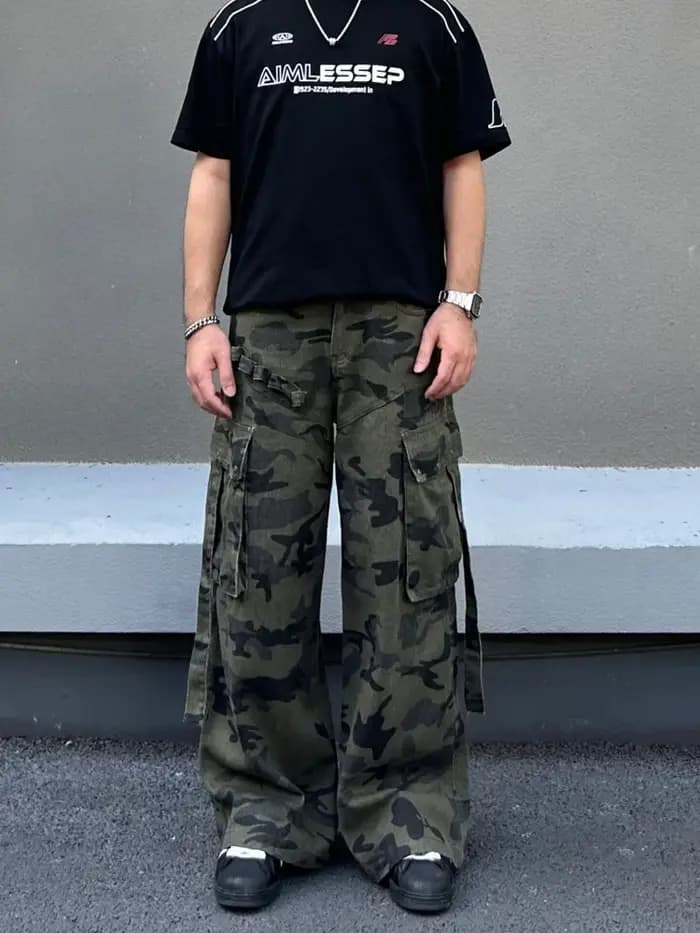 Nouveau Jean Cargo Baggy Camouflage Streetwear Cyber Y2K 2026 pour Homme – Coupe Droite Multi-Poches Hip Hop