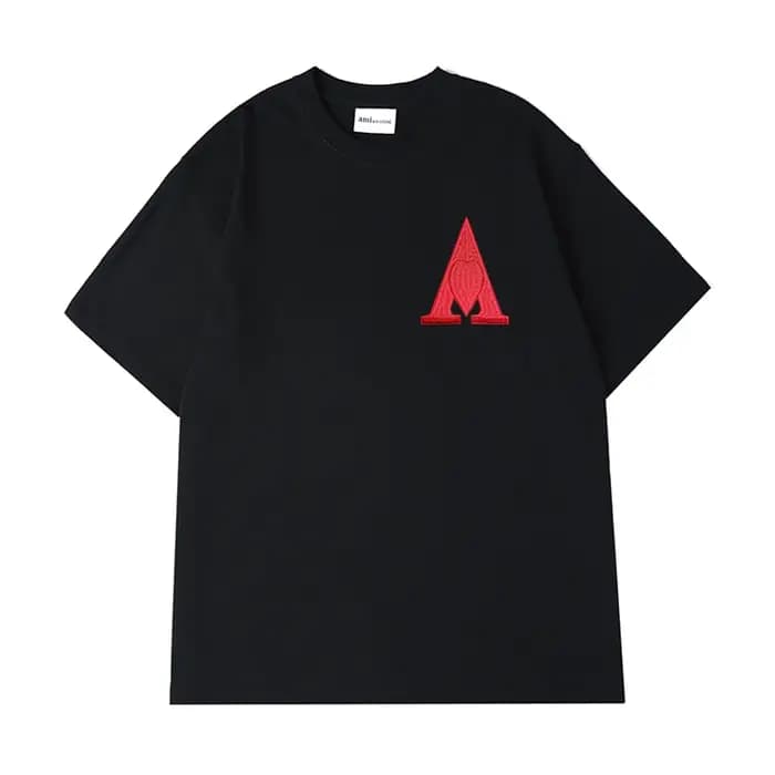 AMI AMORING nouveau hommes noir amour un T-shirt à manches courtes brodé en coton ample sweat à capu