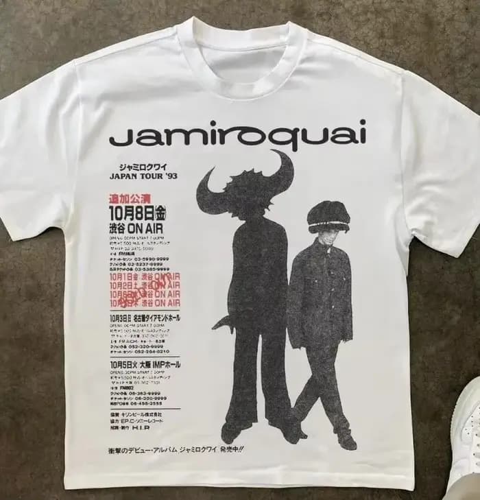 Jamiroquai « Japan Tour '93 » T-shirt vintage en coton avec motif graphique pour hommes et femmes, s