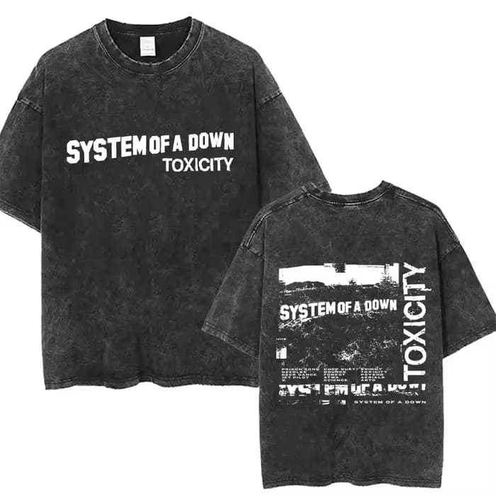 T-shirts graphiques délavés System of A Down Toxicity Album pour hommes et femmes
