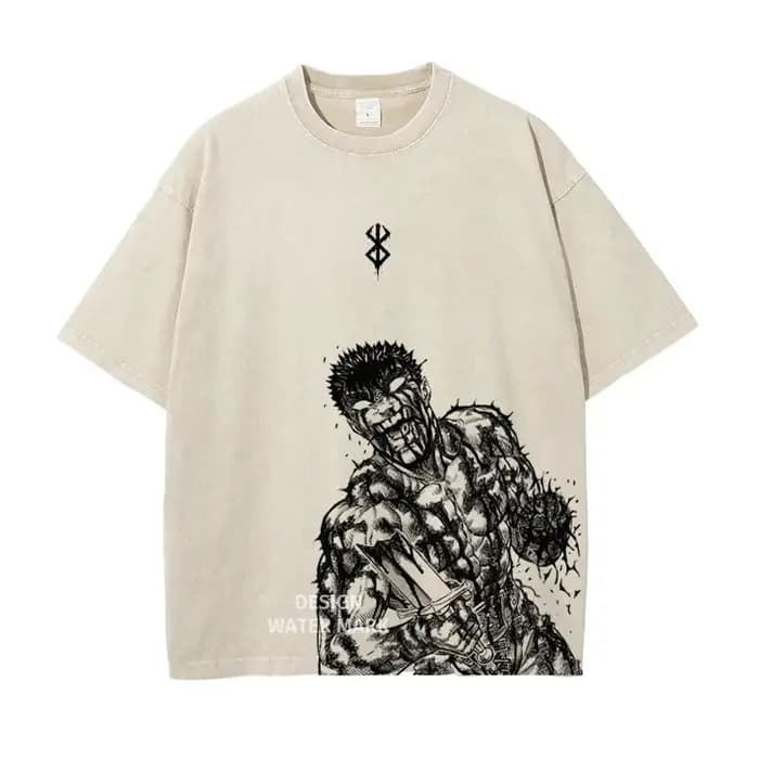 Berserks Mnaga T-shirts Guts Griffith graphique T-Shirt Vintage lavé surdimensionné
