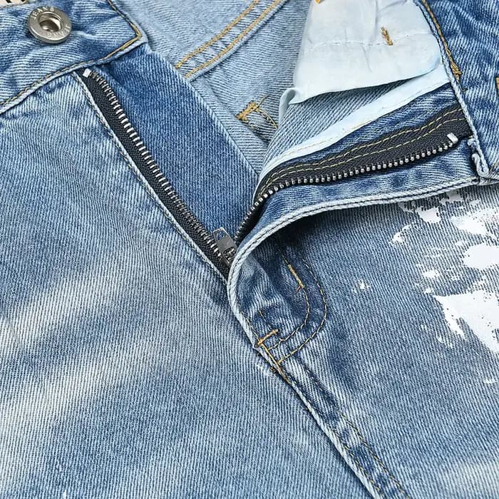 Jean Baggy noir délavé peint à l'encre de rue pour hommes pantalon en Denim droit Vintage ample déco