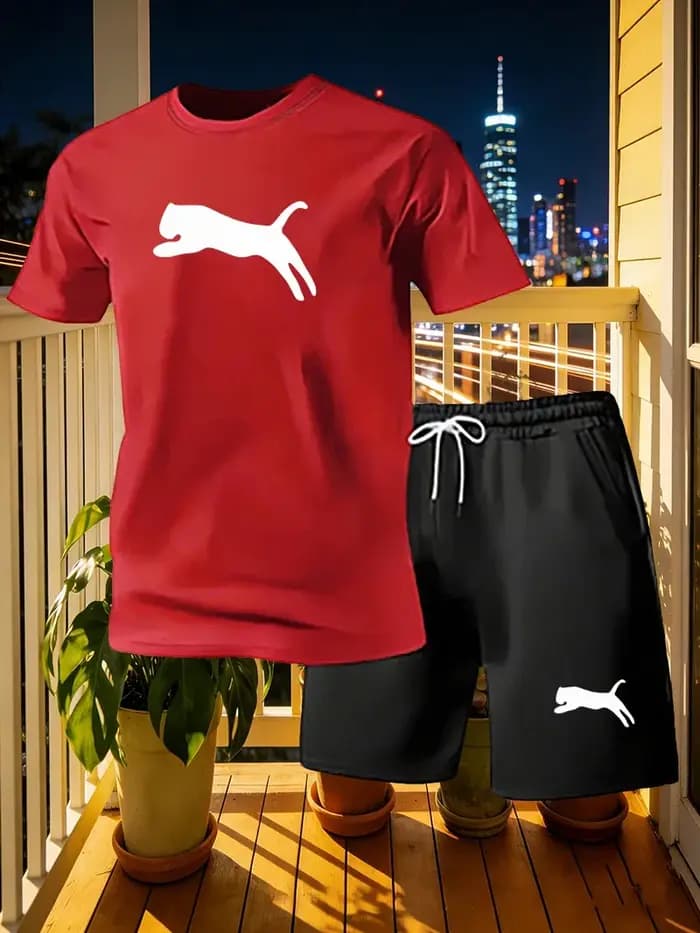 Ensemble 2 pièces tendance pour homme : T-shirt à manches courtes et short – Style européen et américain