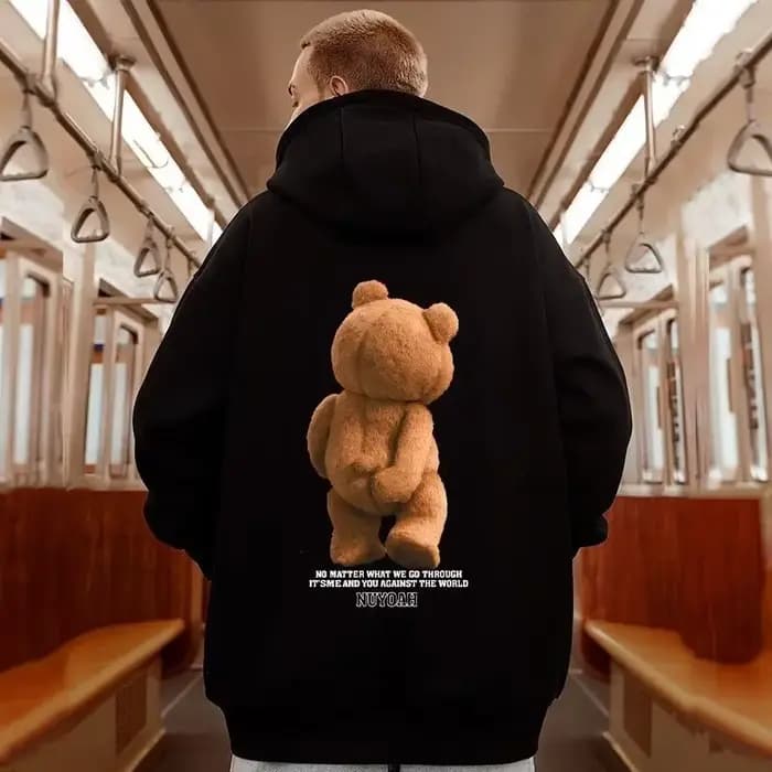 Sweats à capuche College graphiques ours Kawaii pour hommes
