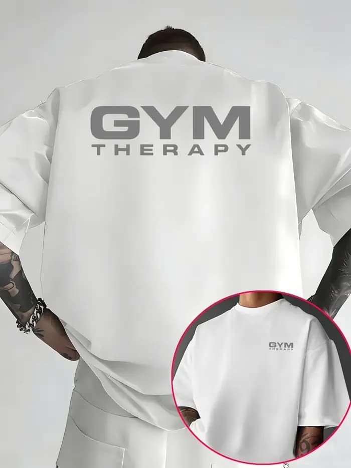 T-shirt décontracté pour homme à coupe ample avec imprimé GYM - Haut tendance printemps/été, col rond confortable, coupe régulière